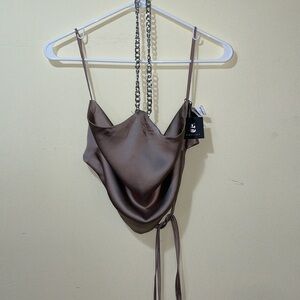 Womens New G Edition Cami Satin Chain Halter Top Goat